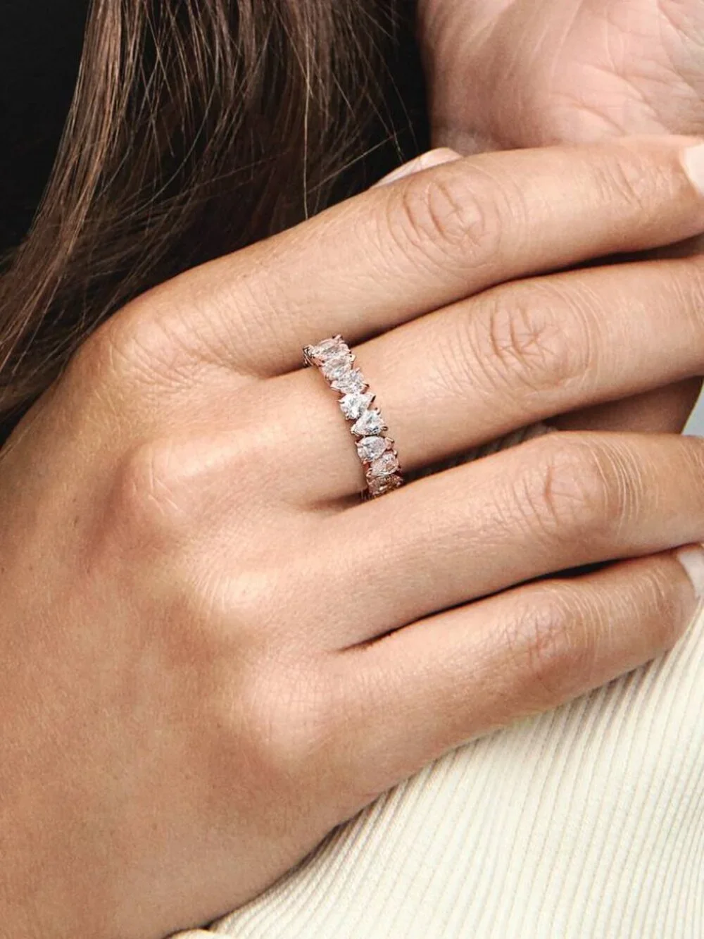 Pandora Alternating Sparkling Band Ring - Rose Gold